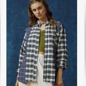🍀 Urban Outfitters BDG Spliced Dad Button Down Shirt Mixed Plaid Pieced Top